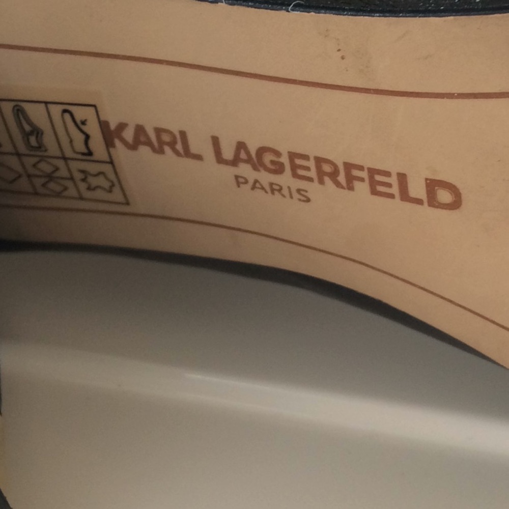 Karl Lagerfeld Black Shoes pearled heels size 7.5 - Picture 9 of 10